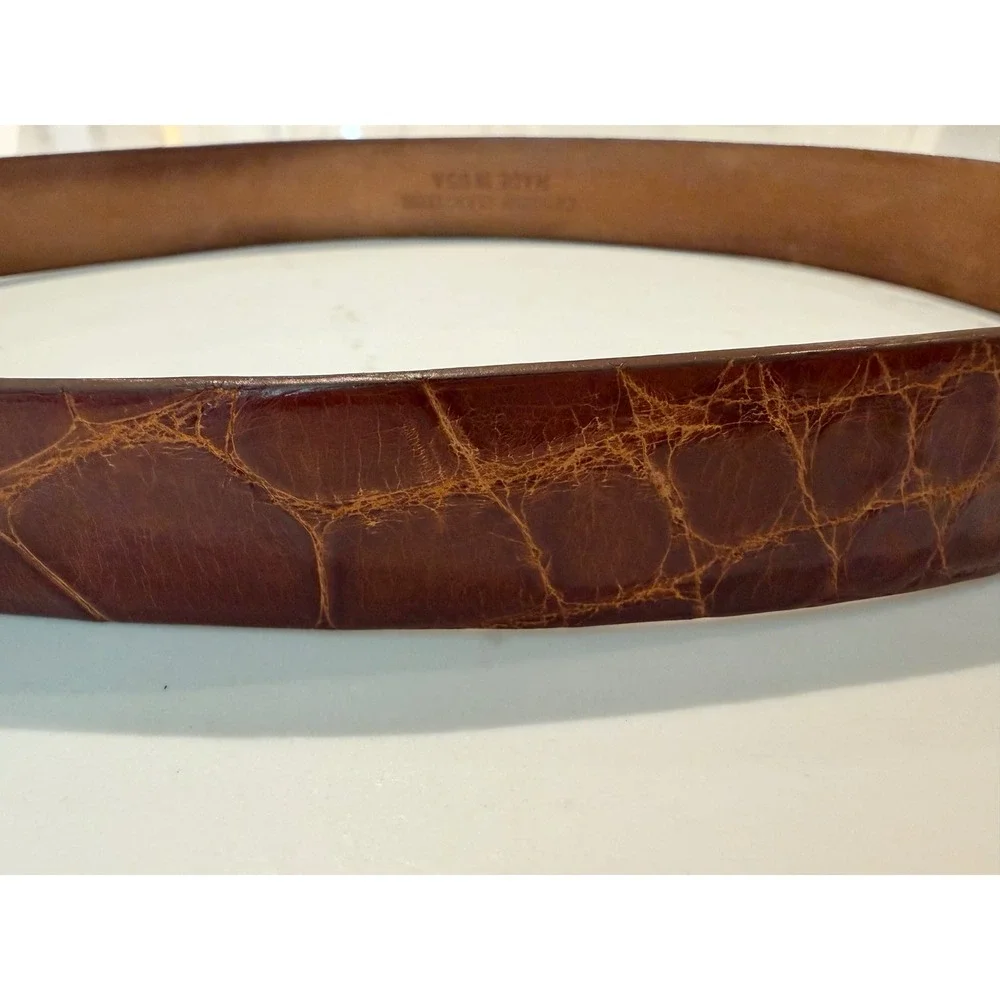 W. Kleinberg Glazed Genuine Alligator Leather Belt Cognac Brown USA Buckle 36